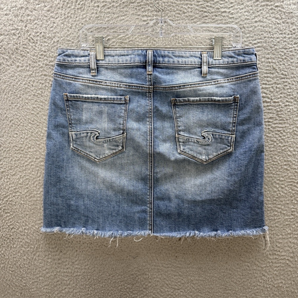 Silver Jeans Skirt Womens 8 Blue Francy Mini Stretch Raw Hem Distressed Denim - Picture 2 of 10